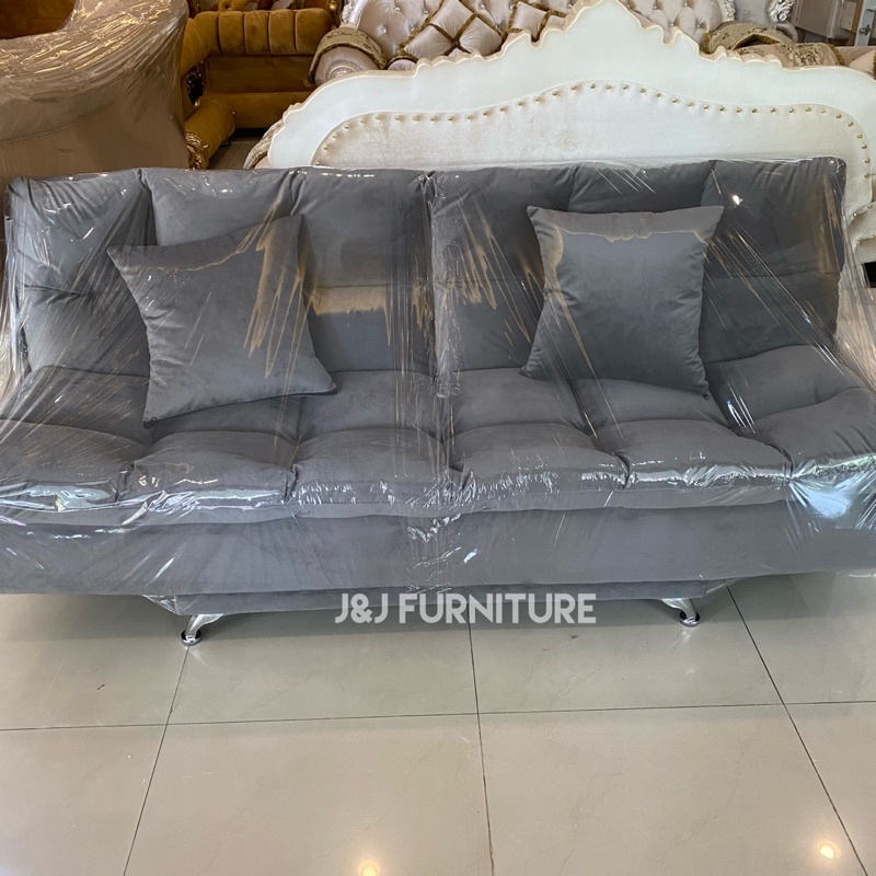 Jual Sofabed minimalis abu abu bludru sofa tempat tidur murah sofa bed