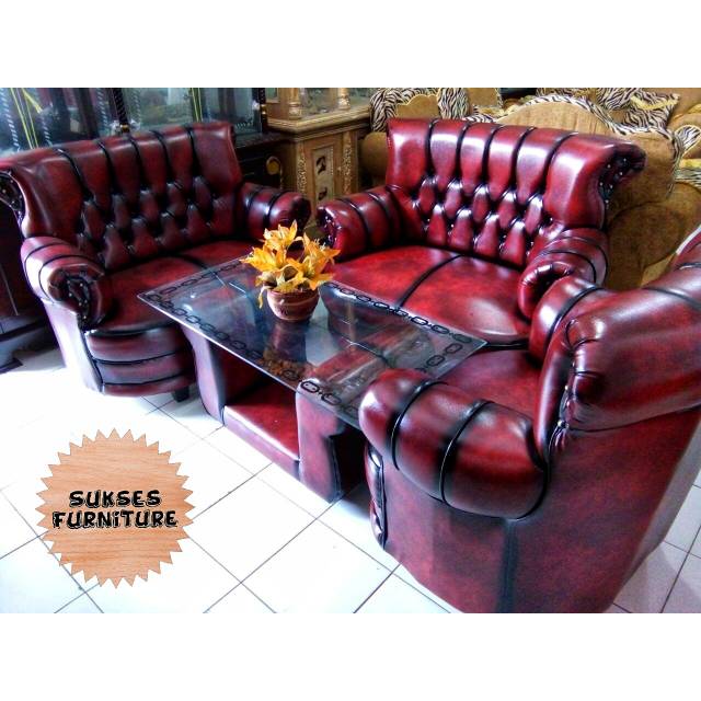 Kursi Sofa Kulit Jaguar Mini Bonus Meja dan Kaca Busa Super Royal