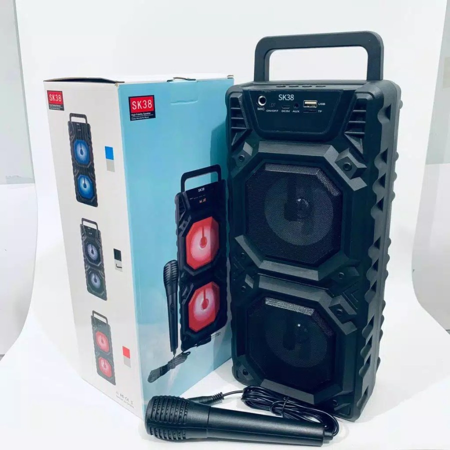 Jual SPEAKER BLUETOOTH SK38 + MIC KARAOKE PORTABLE SPEAKER TWS SK38
