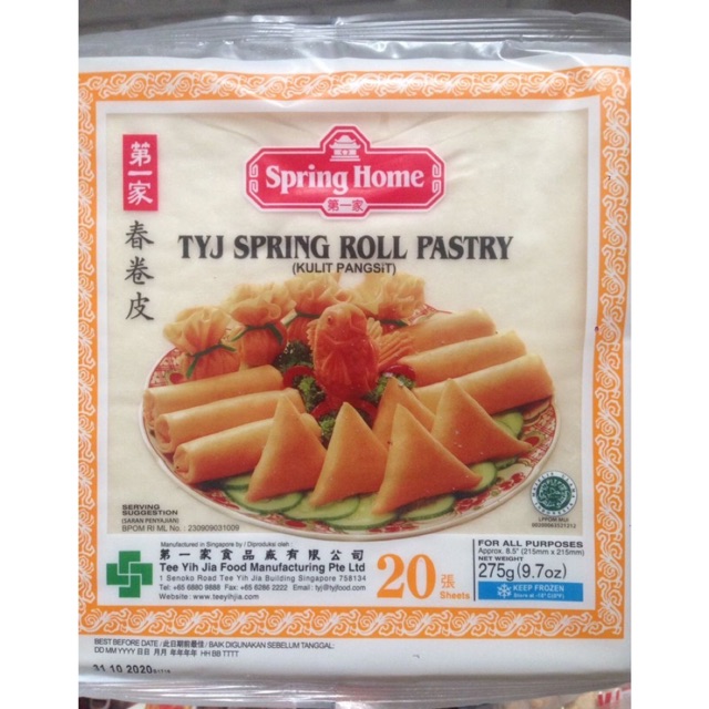 Spring Home TYJ Spring Roll Pastry Kulit Lumpia Pangsit 275gr Shopee
