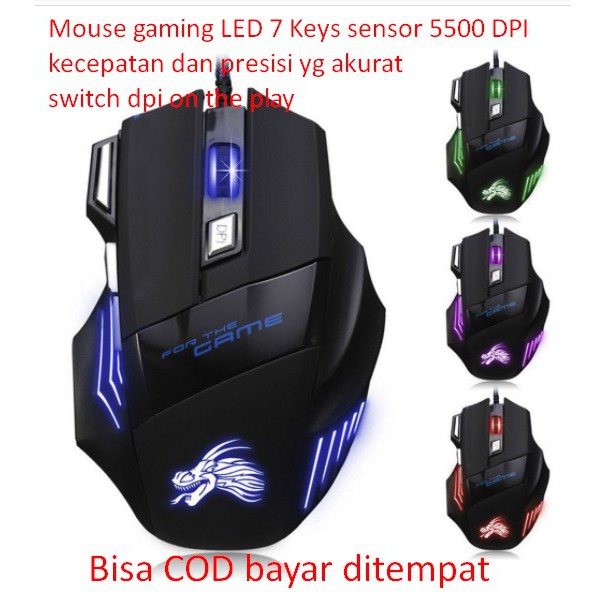 Jual Mouse gaming LED 7 Keys sensor 5500 DPI kecepatan dan presisi yg  akurat switch dpi on the play Indonesia|Shopee Indonesia