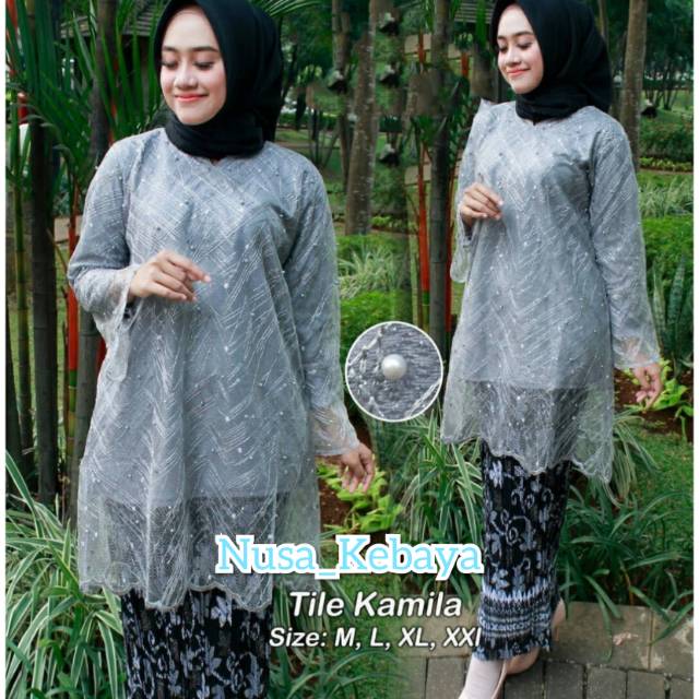 Baru !!! Kebaya Tulle Setelan Kebaya dan Rok Plisket Tunik Brukat Tille Kebaya Warna Jumbo