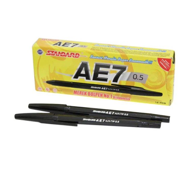 [ LUSINAN 12PCS ] PULPEN / BALLPOINT STANDARD AE7 / AE7 HITAM