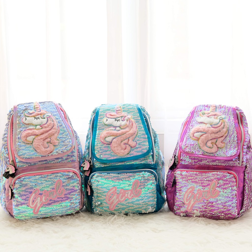 Tas Ransel Anak SD Faye Sequin Manik Unicorn L 121 Justice Smiggle Alike Shopee Indonesia