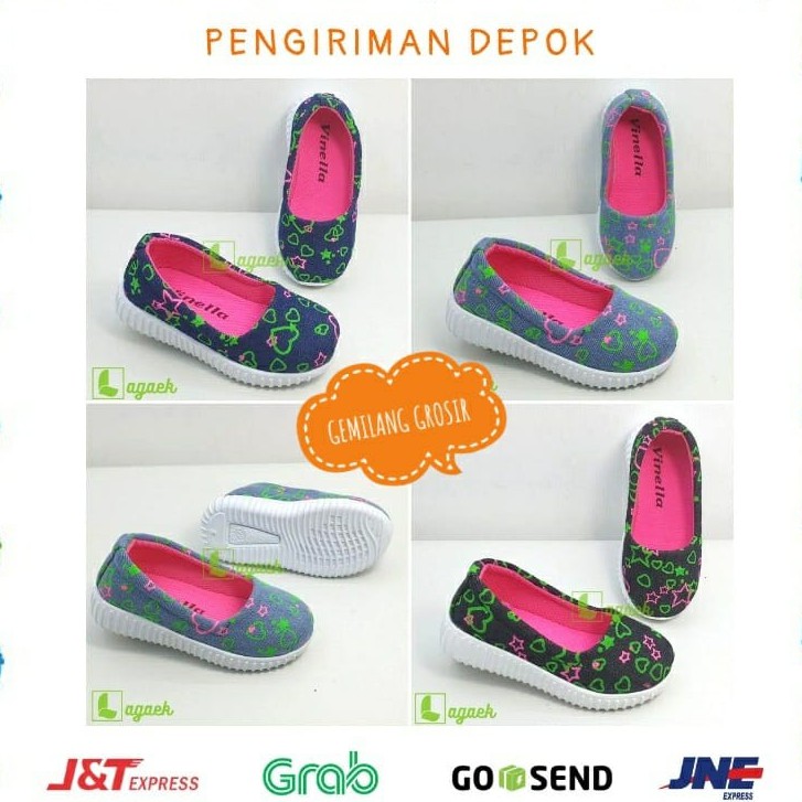 SEPATU ANAK CEWEK USIA 1 2 3 4 5 6 TAHUN SLIP ON MOTIF GRADASI NEON