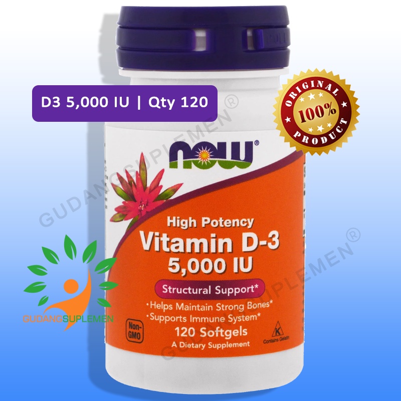 NOW Vitamin D3 High Potency 5000 IU 120 Softgels Tulang Imunitas