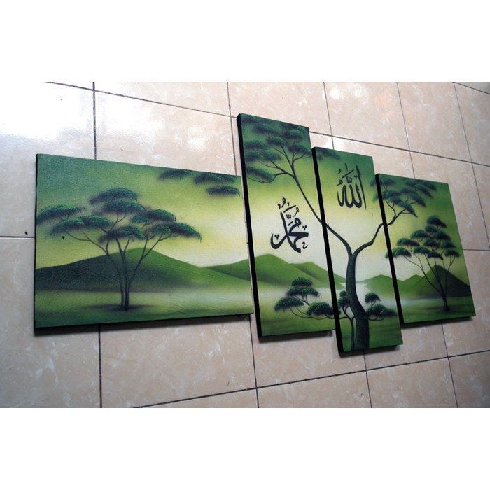 Jual Lukisan Pemandangan Kaligrafi Lafadz Allah Perbukitan Hijau Hiasan Dinding Home Decor Minimalis Indonesia|Shopee Indonesia 700_X_700_jpg
