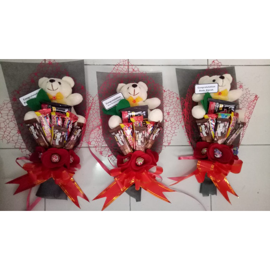 Buket Coklat Boneka+Bunga Hadiah Wisuda, Ulang Tahun, Buat Pacar, Hari