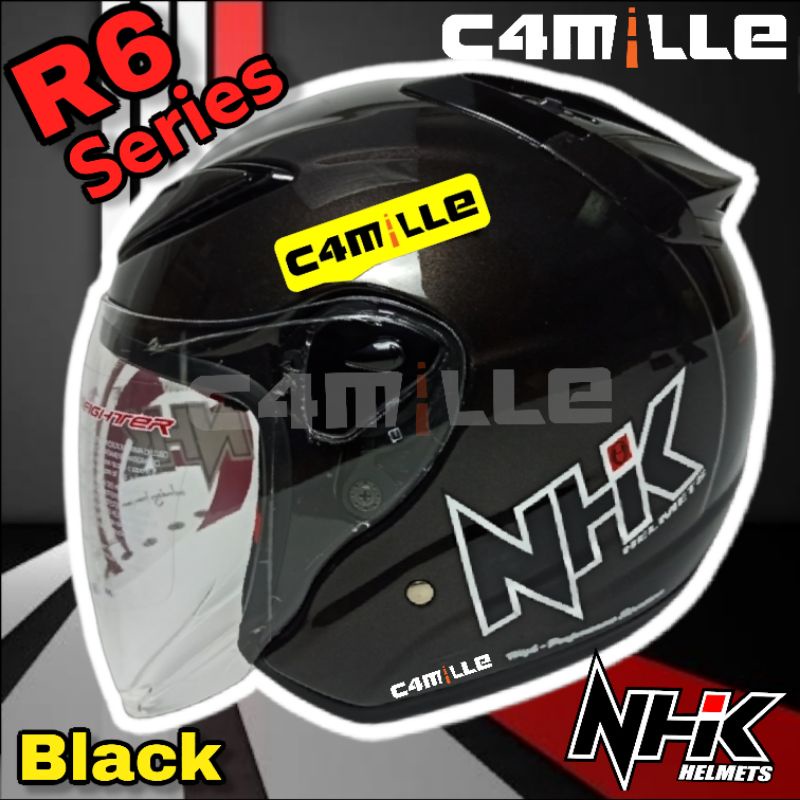 HELM NHK R6 SOLID BLACK HALF FACE Shopee Indonesia