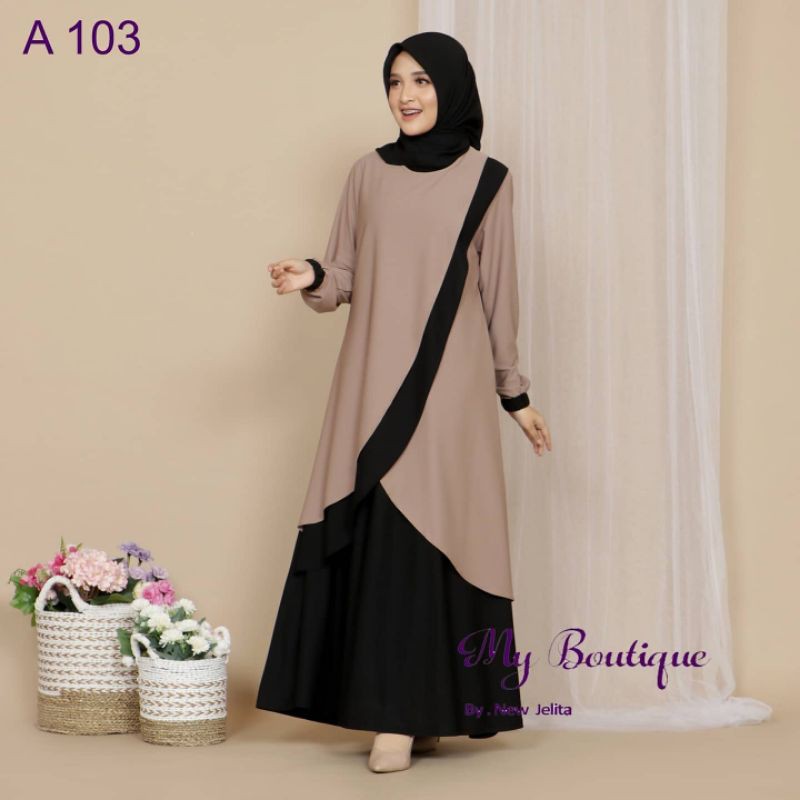 Jual Gamis A103 Coklat Susu Hitam Stella Crepe My Boutique Fashion Dress Cantik Terbaru Ld 110 Pb 137 | Shopee Indonesia