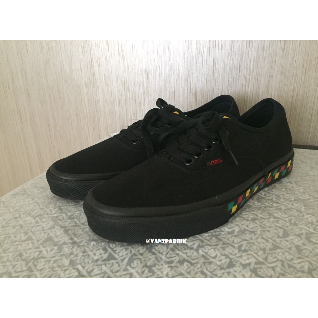 Vans Classic Authentic Full Black Checktape Checkerboard Sepatu Tali