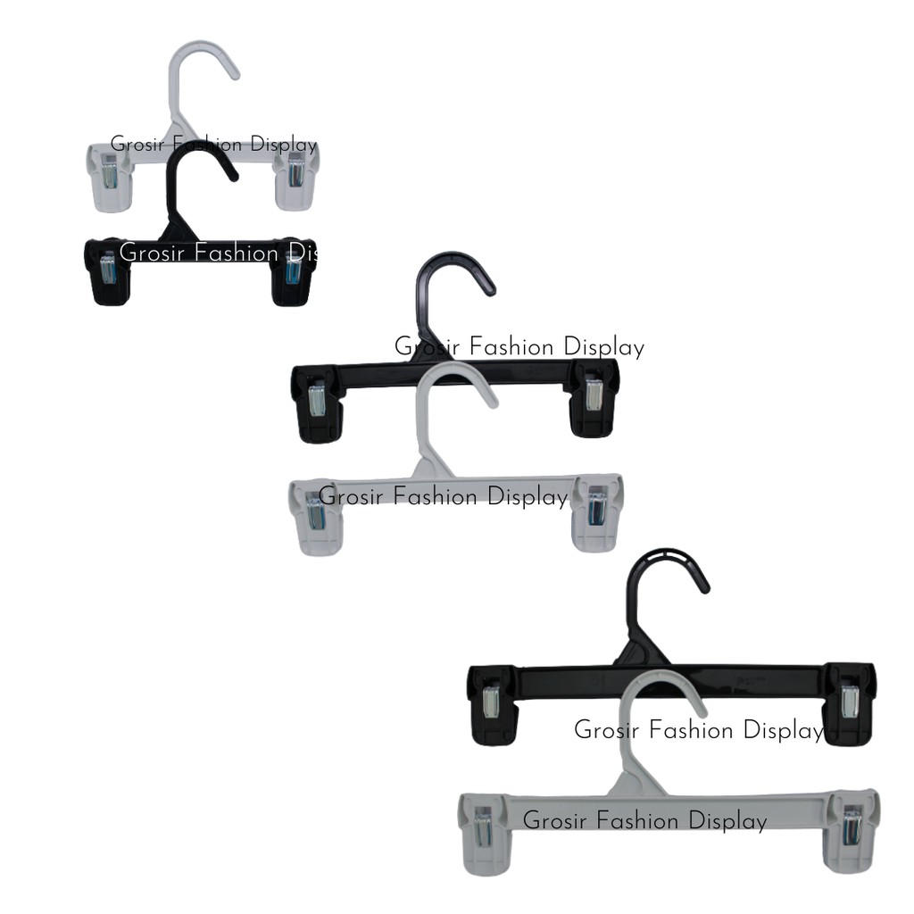 Hanger Jepit Plastik Warna Putih Hitam / Gantungan Celana / Gantungan