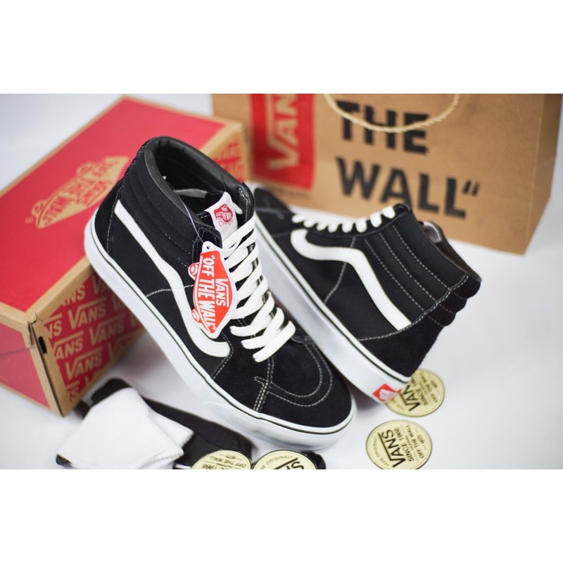 (BISA COD) 100 MIRROR ORIGINAL SEPATU SNEAKERS VANS SK8 HI BLACK WHITE