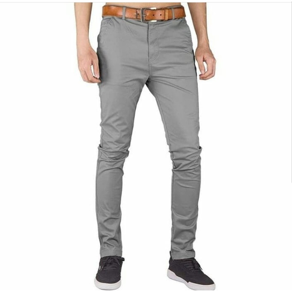 CELANA CHINO PANJANG PRIA WANITA ABU MUDA WAME Shopee