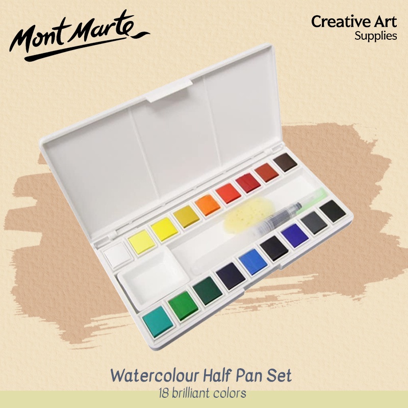 Jual Mont Marte Premium Watercolour Half Pan Set 22 pc Shopee Indonesia