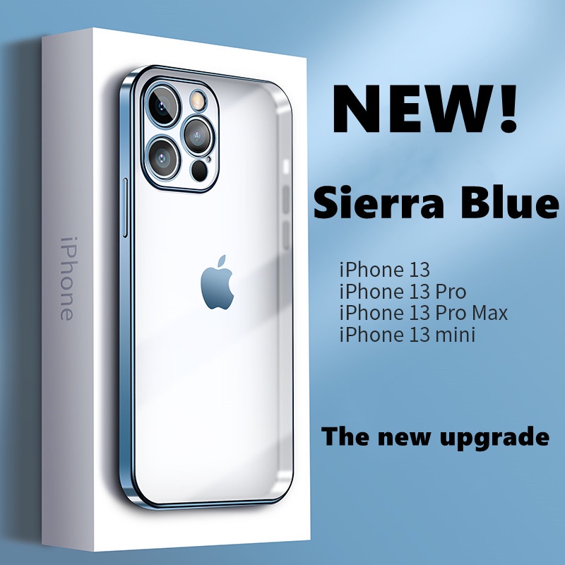 【Sierra Blue】Luxury Plating Square Frame Soft Silicone Case for iPhone