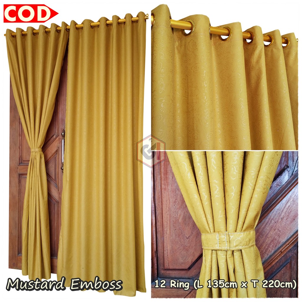 Gorden Pintu Jendela Polos Emboss Warna Gold Coklat Ukuran Panjang