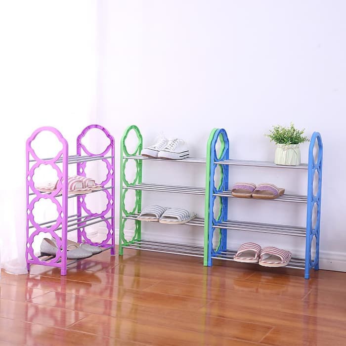 rak sepatu 4 susun tier besi plastik serbaguna portable