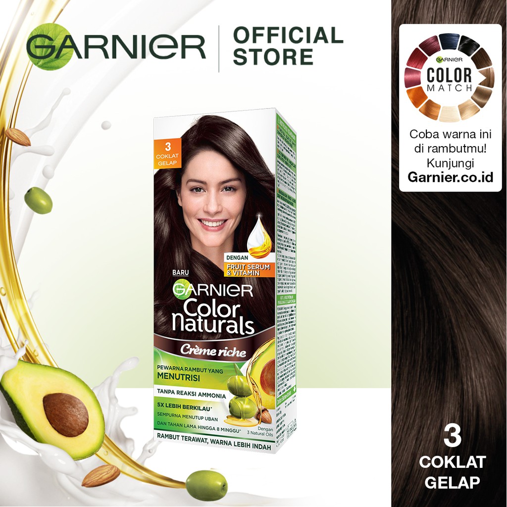 Jual Garnier Color Naturals Creme Riche (Cat / Pewarna Rambut Permanen) - 3 Coklat Gelap | Shopee Indonesia