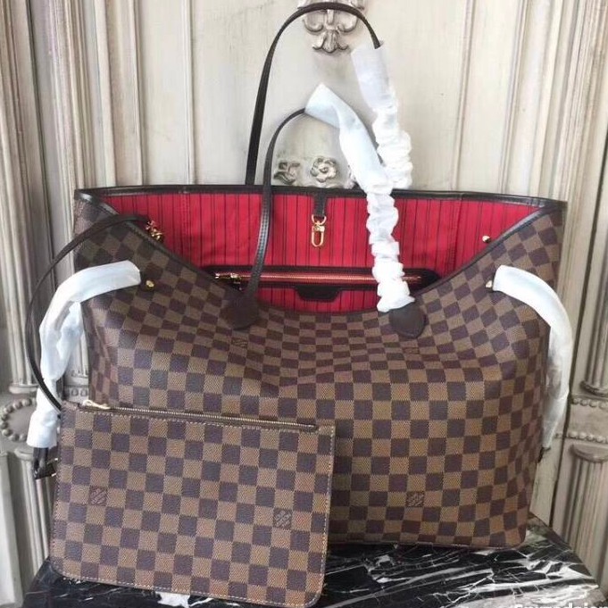 Jual Tas Louis Vuitton Lv Neverfull Gm Damier Ebene Merah Tote Pouch Original Pundak Besar Travel Jalan | Shopee Indonesia