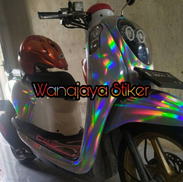 STICKER SKOTLET MOTOR WARNA PELANGI / SCOTLET LASER CROME HITAM / SKOTLET  HOLOGRAM / STIKER PELANGI | Shopee Indonesia
