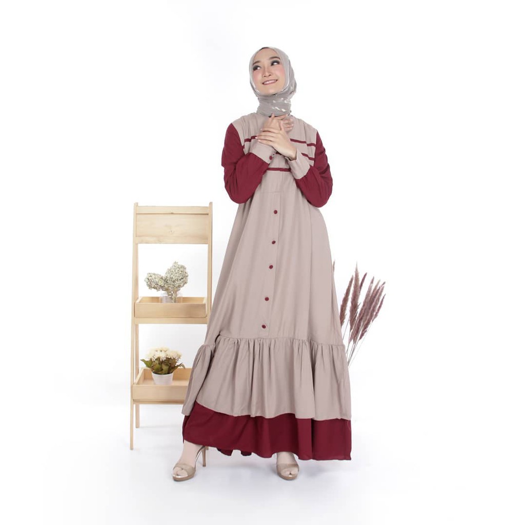 Jual Baju Gamis Wanita Coklat Kombinasi Maron Katun Ima - Deloxa Boutique | Shopee Indonesia