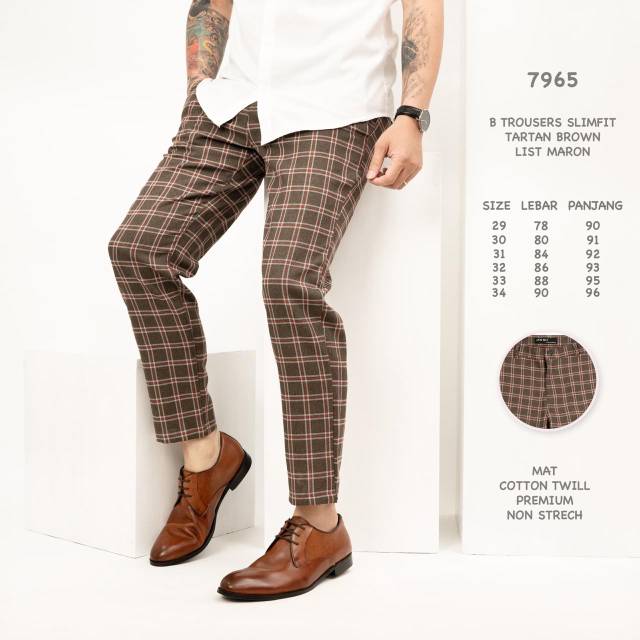 Jual Celana Slimfit Pria Tartan Brown Maroon Celana Kotak Kotak Pria Celana Tartan Cowok Tartanpants | Shopee Indonesia