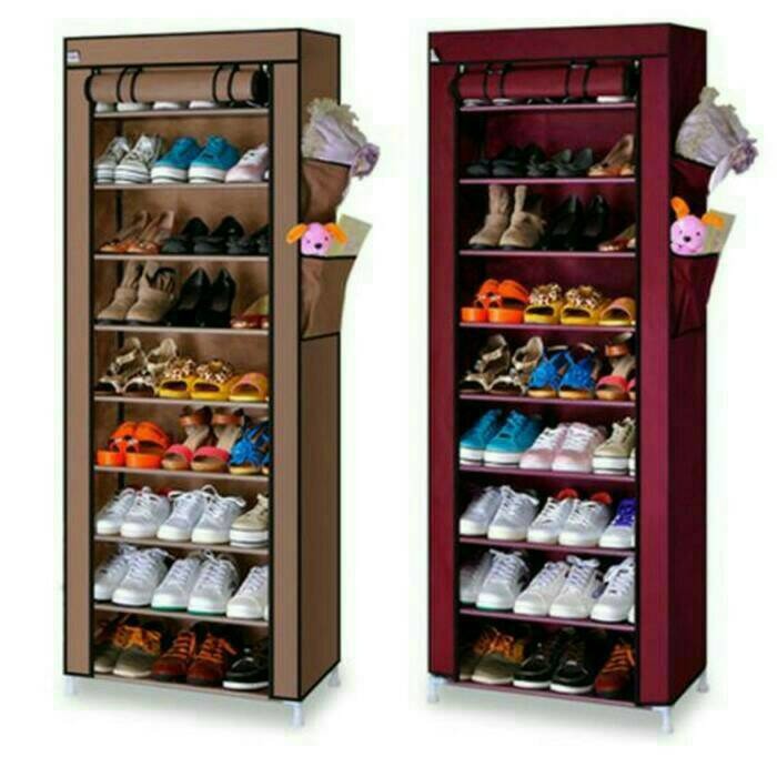 Rak Sepatu 10 Tingkat (9 Ruang) + Cover POLOS Shoes Rack 10 Layer 10th Shopee Indonesia