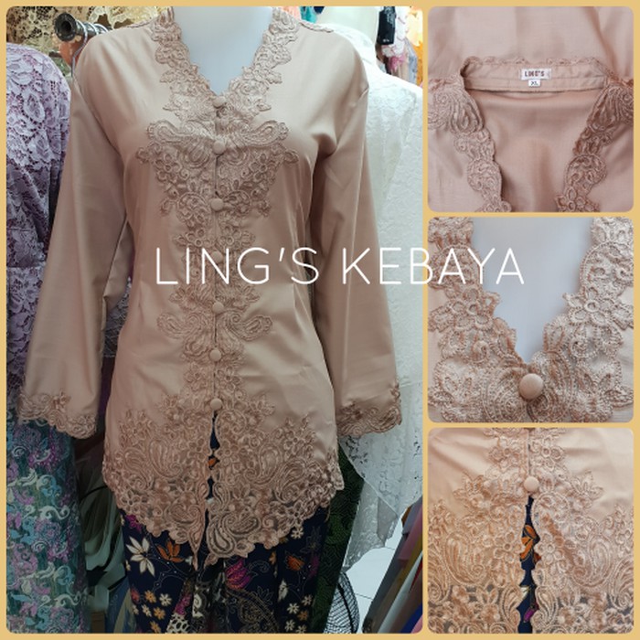 Jual Terlaris! - Kebaya Encim Modern Spesial Coklat Susu / Cokelat Muda / Mocca - Beige, L Kebaya Brokat | Shopee Indonesia