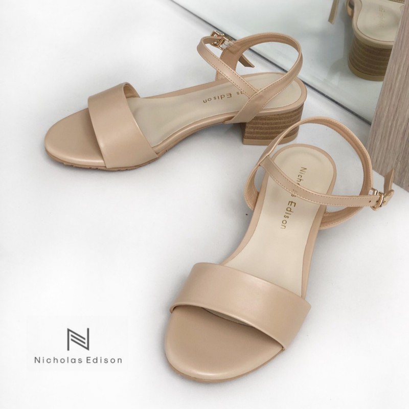Nicholas Edison Heel Viensa Beige Sandal Wanita Hak Tahu Tali Kait Best Seller Terbaru Peep toe
