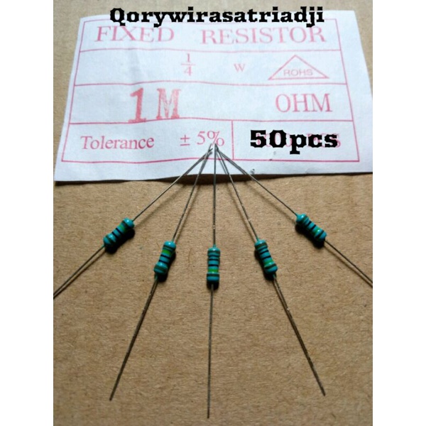 Jual Resistor 1 M Ohm Resistor 1 Mega Ohm 1/4 Watt 50pcs Shopee Indonesia
