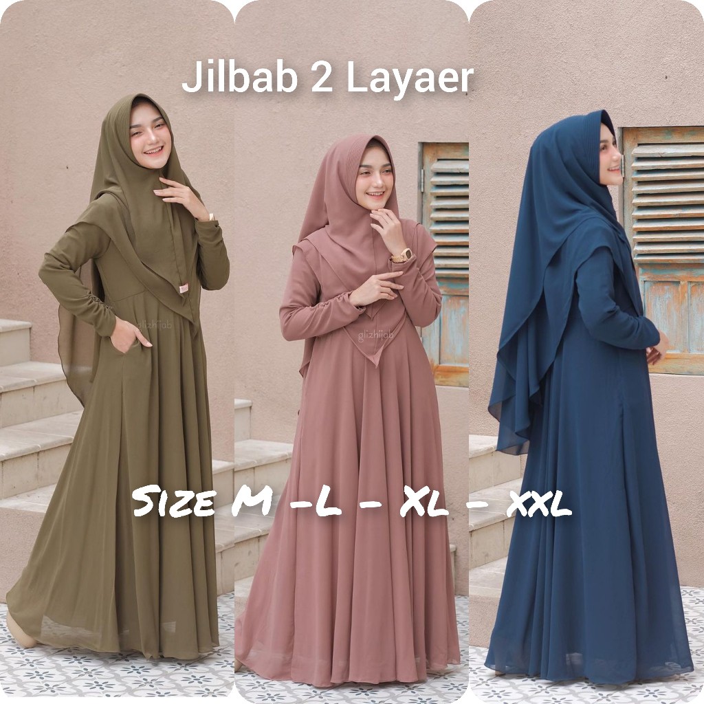 GAMIS SYARI UKURAN L XL XXL / GAMIS SET + JILBAB 2 LAYER /GAMIS