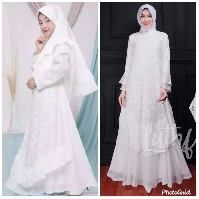 Jual GAMIS COUPLE / BAJU SERAGAM ANAK DAN IBU / GAMIS PUTIH SERAGAM / GAMIS  PUTIH COUPLE Indonesia|Shopee Indonesia