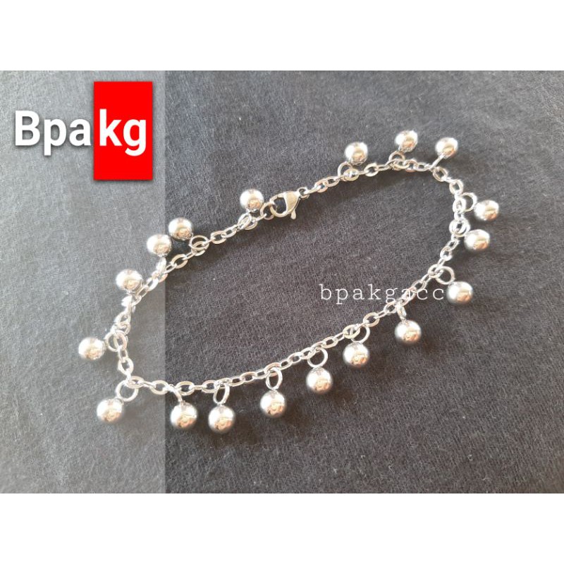 Gelang titanium wanita silver rumbai bola # Gelang besi putih asli anti  karat murah cewek cantik cod | Shopee Indonesia