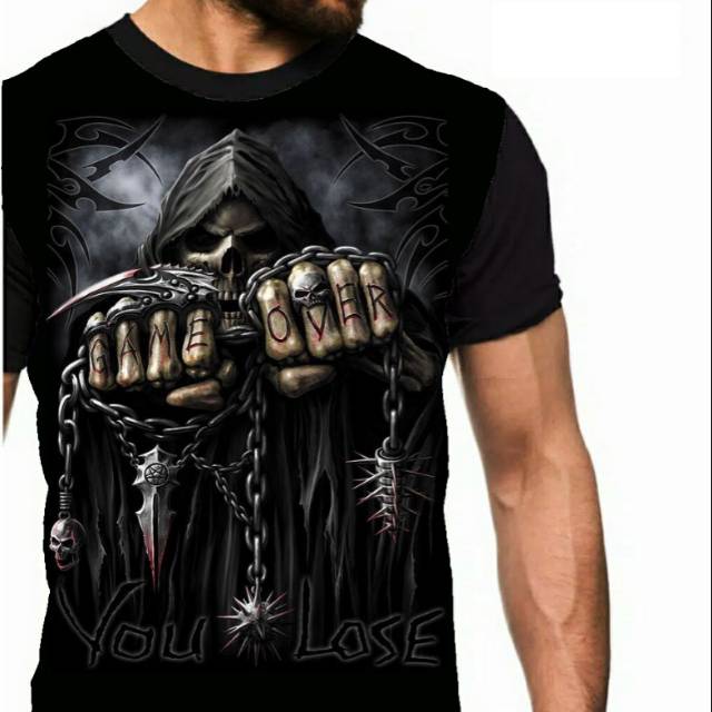 Kaos Tengkorak lovers Skull game over you lose anak cowok pria distro  Bandung murah 3d fullprint | Shopee Indonesia