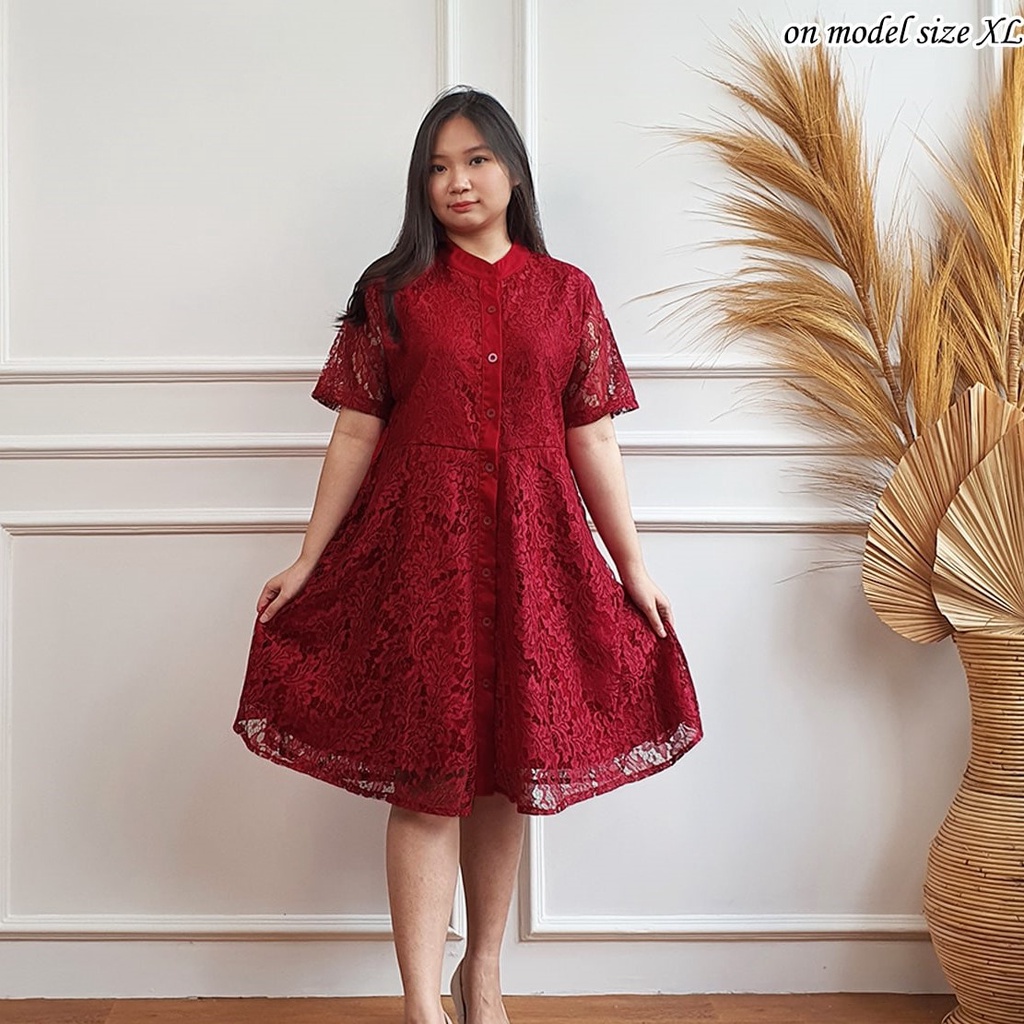 Jual Dress Gaun Pesta Brokat Pendek Dress Wanita Modern Mewah untuk