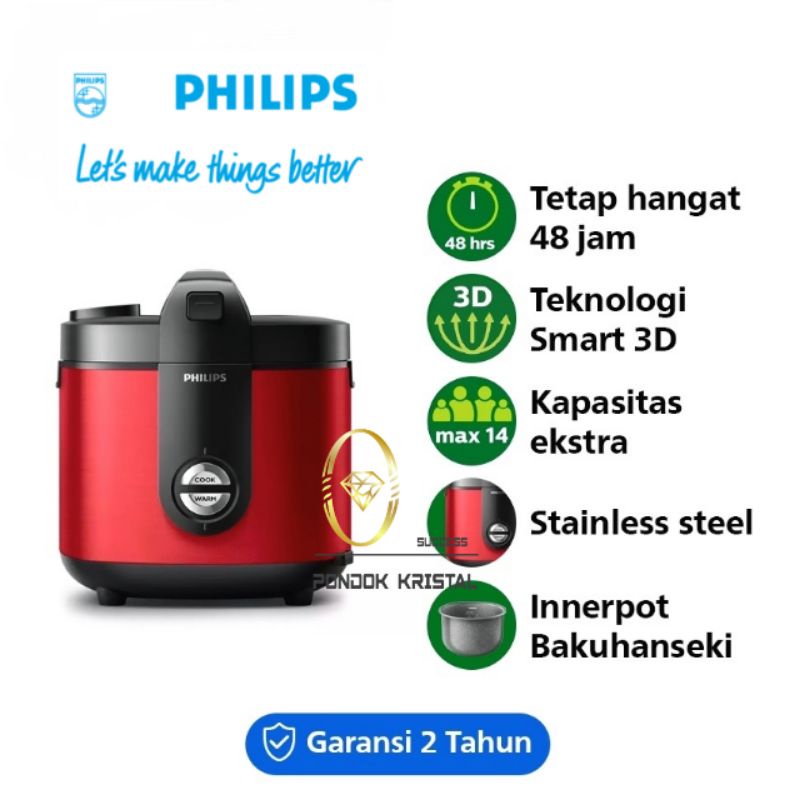 Jual Philips 2 Liter Rice Cooker Red HD 3138/32 Penanak Nasi