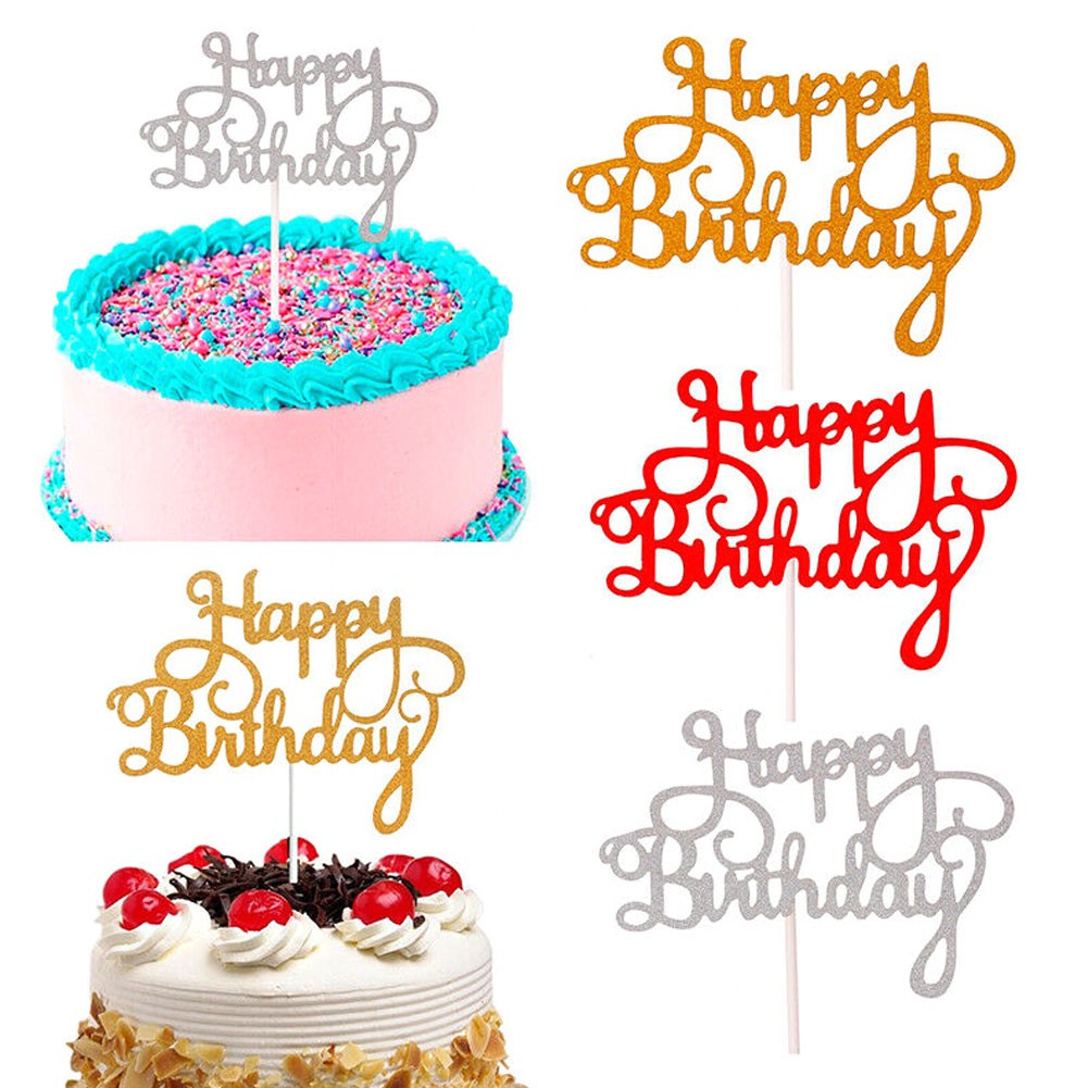 Topper Kue Cupcake Desain Tulisan Happy Birthday Aksen