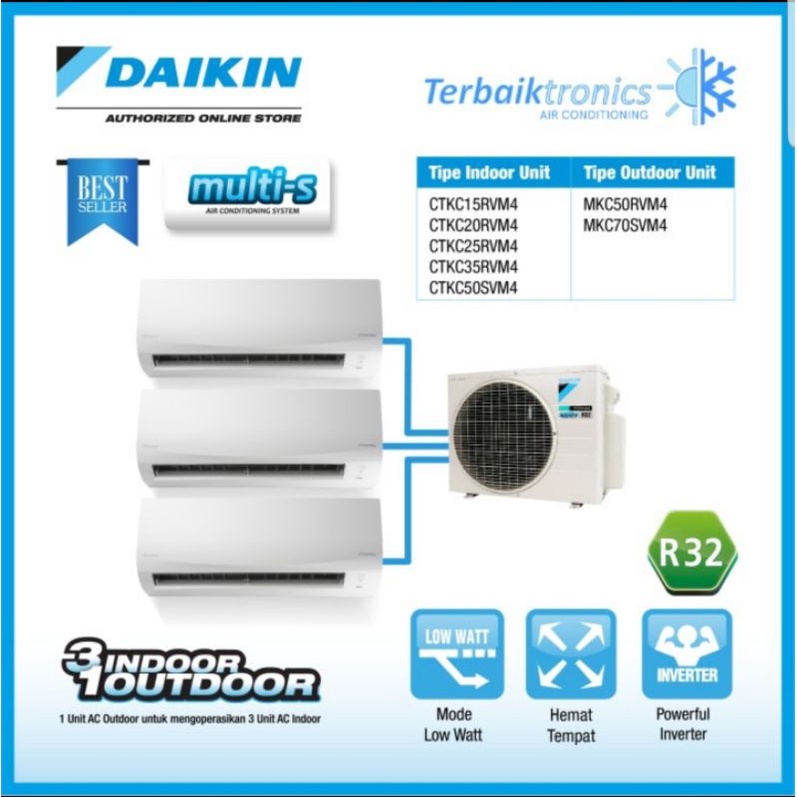 Jual 1 PK + 3/4 PK AC Daikin Multi S 2 Indoor 1 Outdoor MKC50RVM4