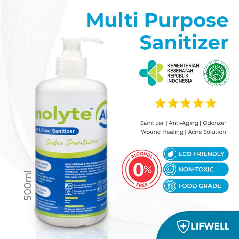 Jual Hand Sanitizer Food Grade Cair 500ml Anolyte AG HOCl. Cairan