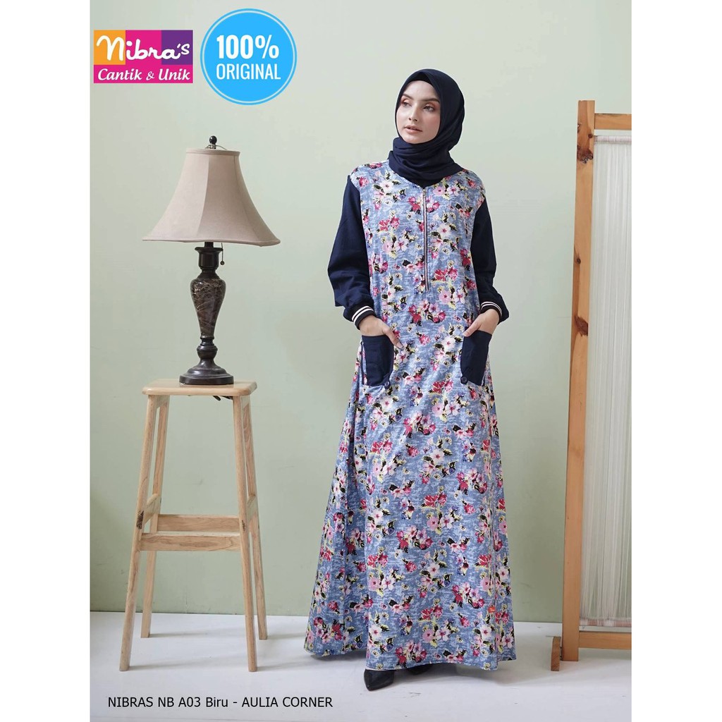 Model Paling Baru Gamis Nibras NB A03 Biru ORIGINAL Gamis Wanita Cadar