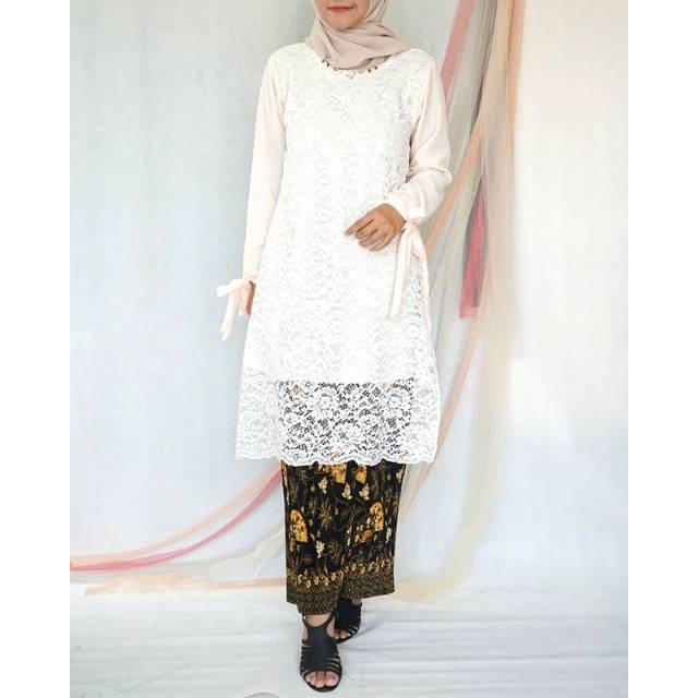 Jual Astie Tunik Brokat putih tulang Indonesia|Shopee Indonesia