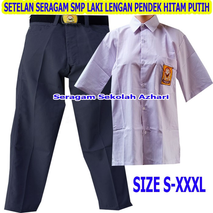Jual SETELAN SERAGAM SMP HITAM PUTIH LAKI LENGAN PENDEK Jumbo Big Size-SATU STEL  SERAGAM SEKOLAH SMP PRIA Indonesia|Shopee Indonesia