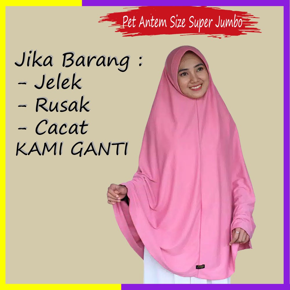 Jilbab Instan Pet Antem Hijab Bergo Khimar Syari Grosir Kerudung size