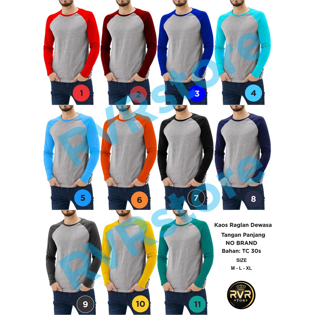 ( PROMO ) Kaos seragam raglan polos tangan panjang pria