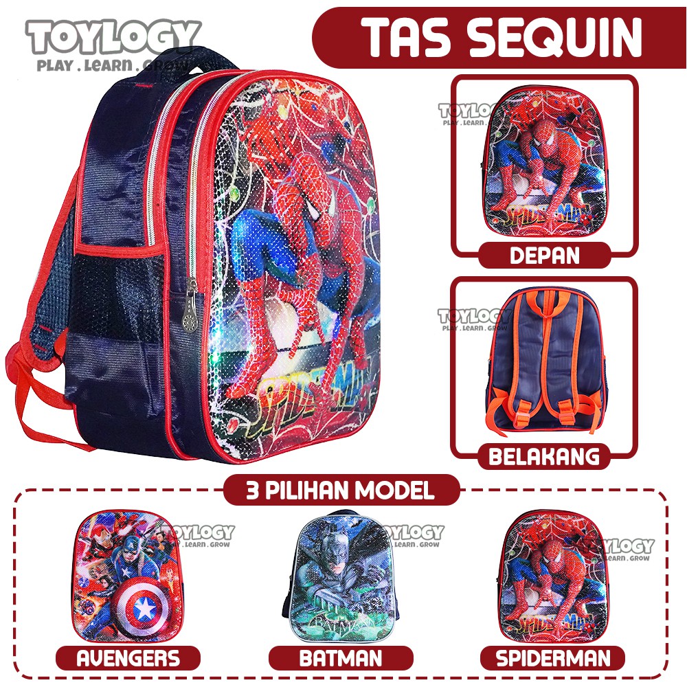 Tas Ransel Sekolah Anak Manik Manik Sequin Backpack Gendong Superhero Avengers Batman 3D