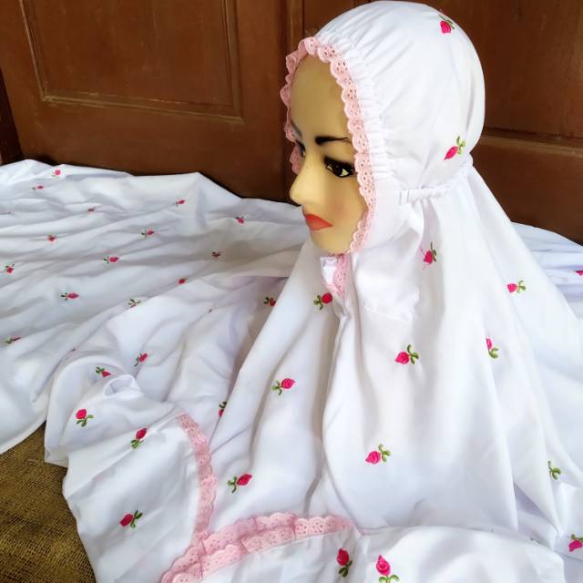Mukena terusan dewasa bordir seribu bunga polino super silk Shopee