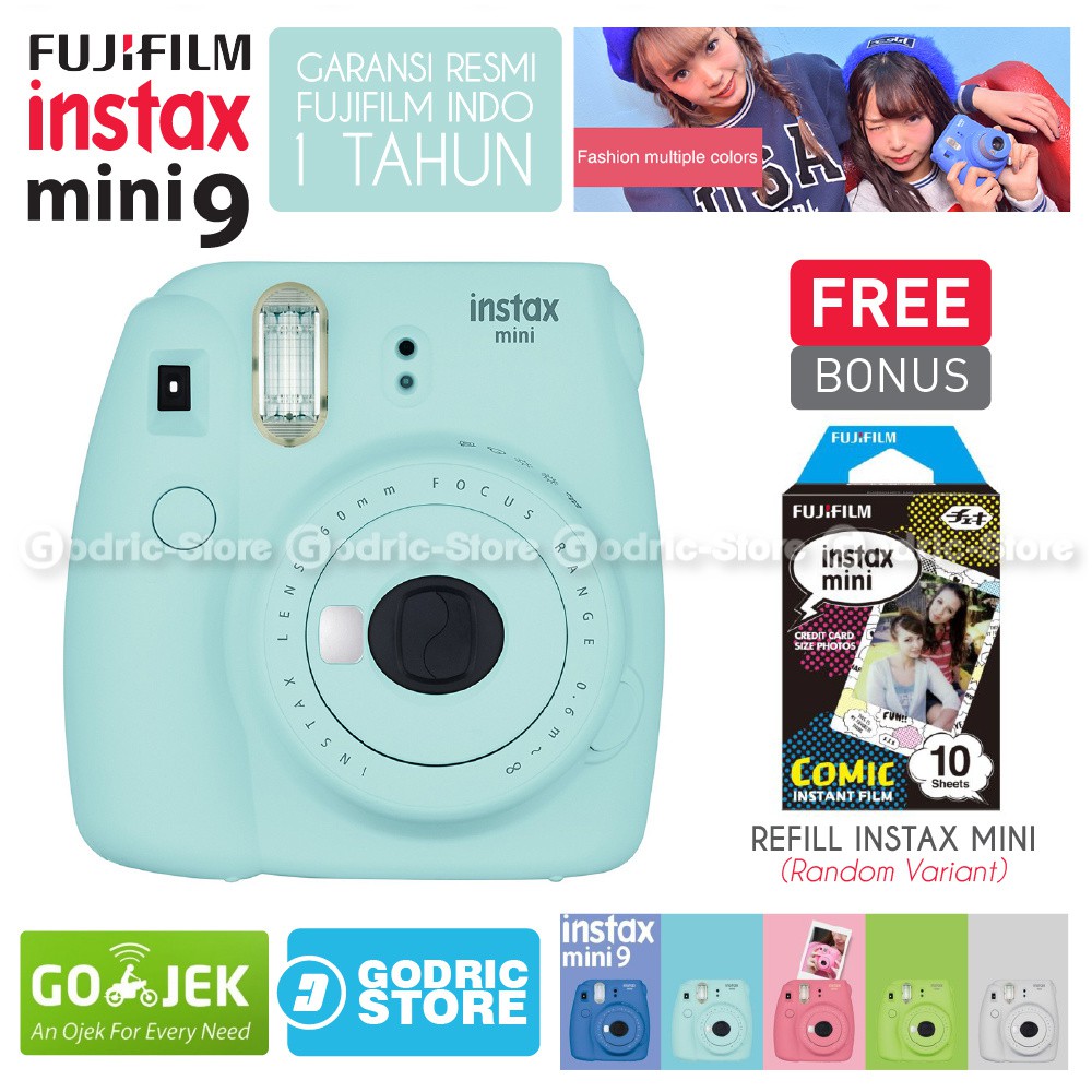 Jual Fujifilm Instax Mini 9 Kamera Polaroid Instant Ice Blue Free 1 Pack Camera Film | Shopee Indonesia