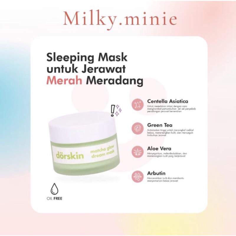 Jual Dorskin Matcha Glow Sleeping Mask Brightening Dream Masker