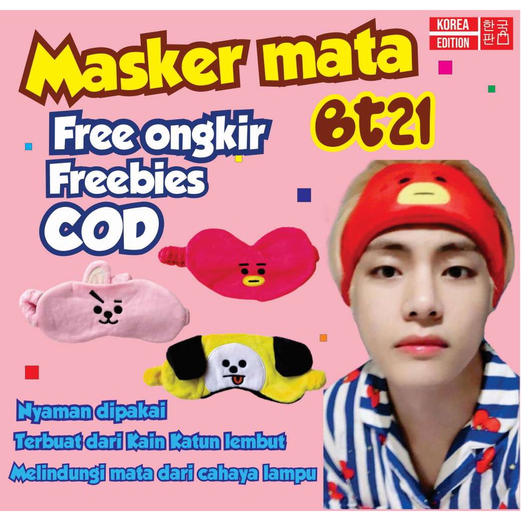 Jual Masker mata BT21 Kain Velboa Sleeping Eye Mask Tata Taehyung BTS